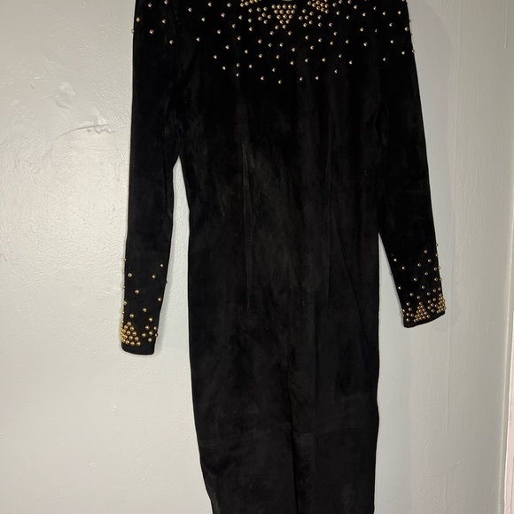Pia Rucci Black Suede Cocktail Dress - Gold Studded Modern Sheath - Picture 8 of 8